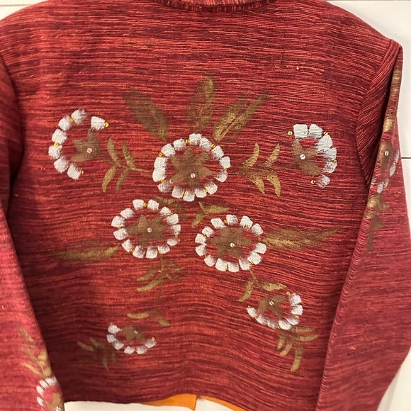 ALEX KIM Woman Red floral painted blazer Cotton 1X artsy novelty grandmacore - Picture 8 of 9